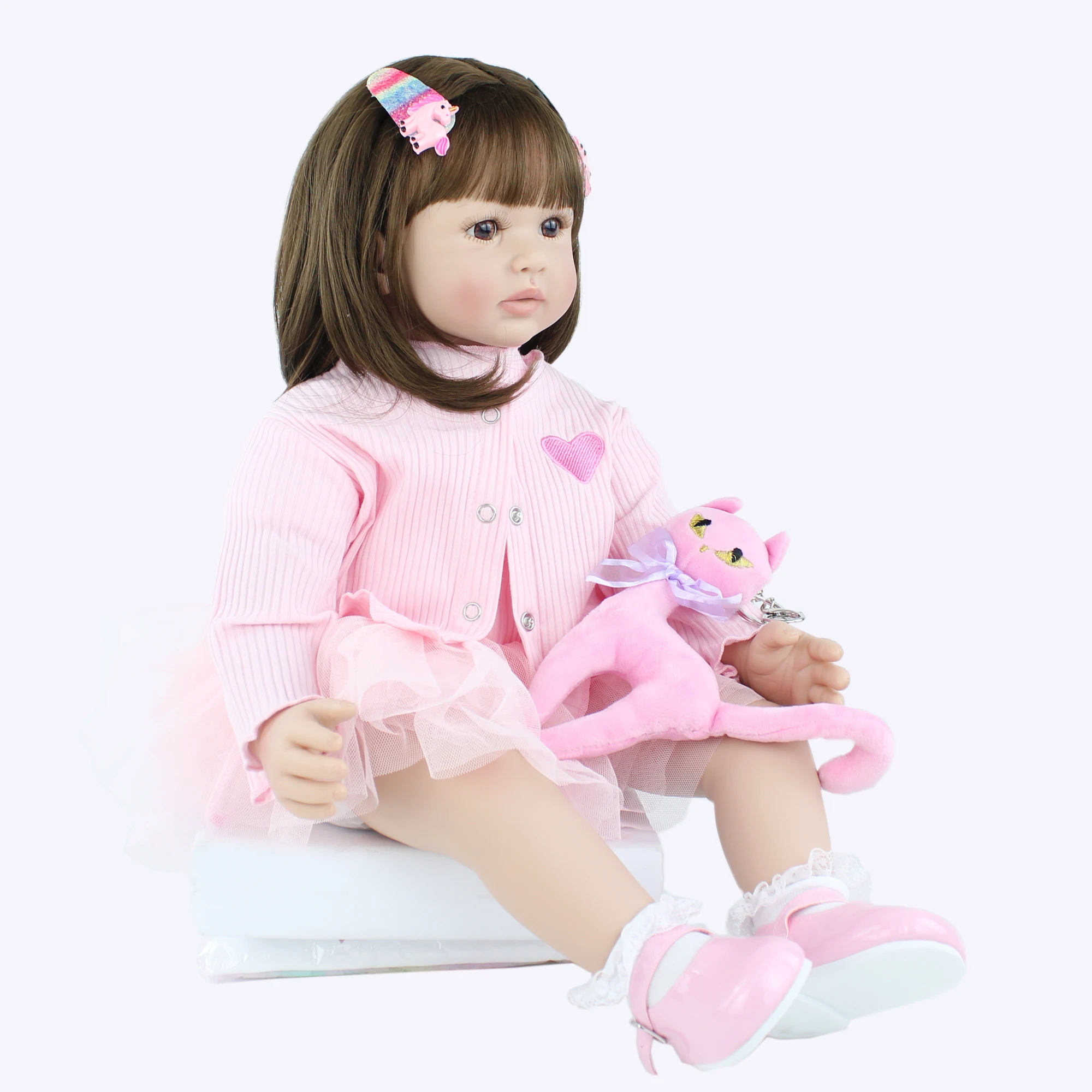 60cm Silikono Reborn Baby Doll Minkšto Vinilo Rožinė Suknelė Princesė Bamblys Kūdikių Dress Up Play House Žaislai, Gimtadienio Dovana 1