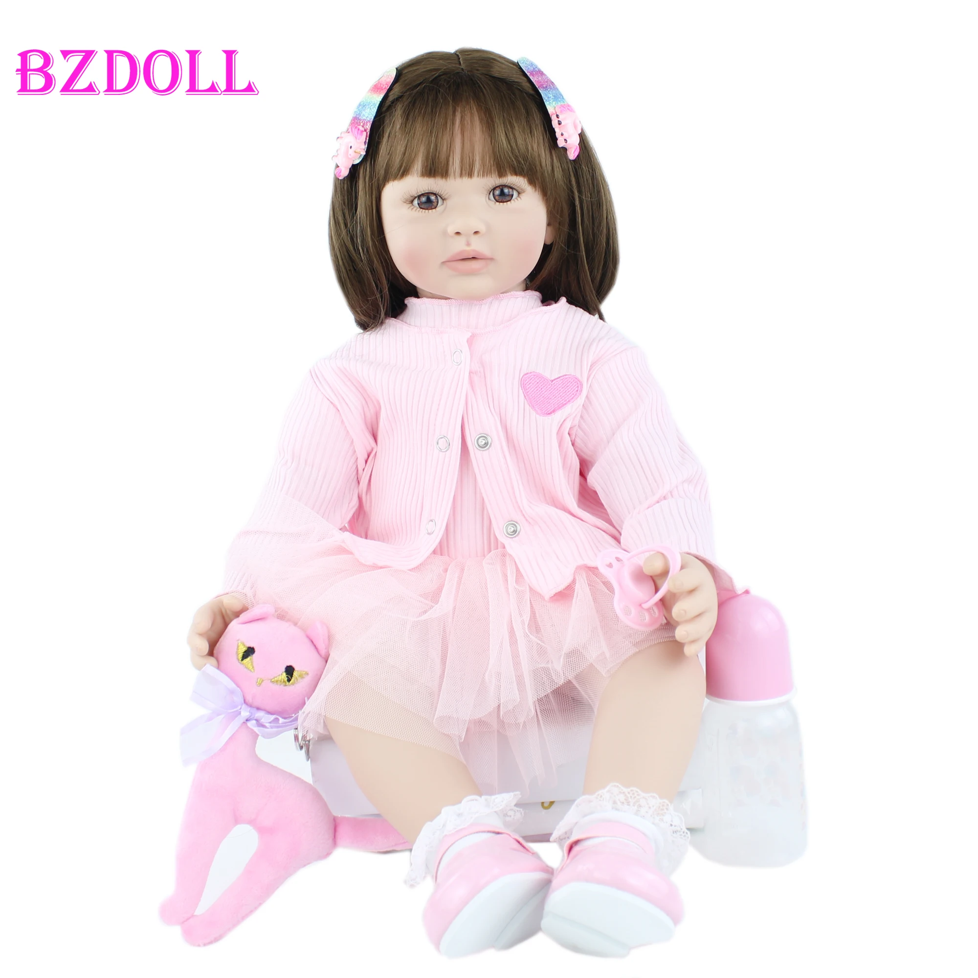 60cm Silikono Reborn Baby Doll Minkšto Vinilo Rožinė Suknelė Princesė Bamblys Kūdikių Dress Up Play House Žaislai, Gimtadienio Dovana 5