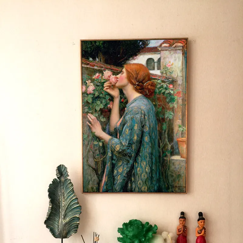 Waterhouse Gėlių Moteris Drobė, Tapyba Sielos Rožės Iliustracijų Nuotraukos Šiaurės Derliaus Sienos Meno Plakatas Kambarį Dekoro 3