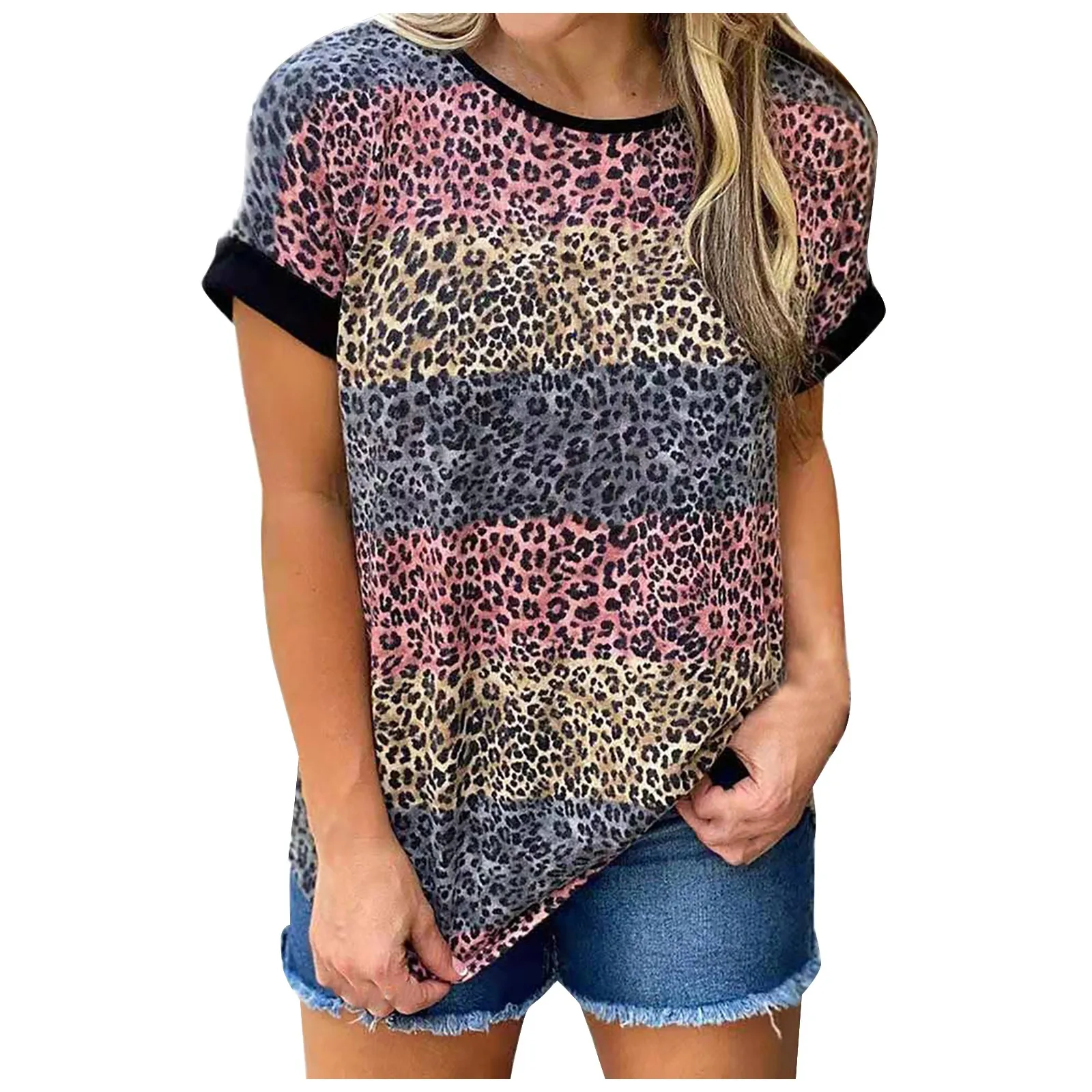 Moterų Leopard Marškinėliai Atsitiktinis Spausdinti trumpomis Rankovėmis Viršūnes Seksuali Moteris Marškinėlius, O-kaklo Atsitiktinis Tunika Vasaros Drabužių Moterims 0