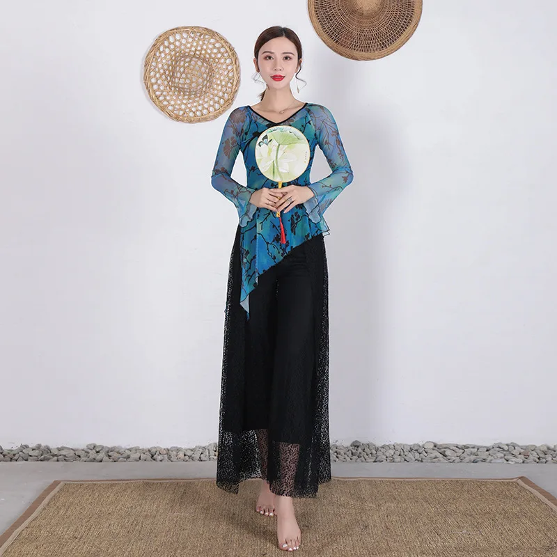 Moterys Rytų Klasikinių Šokių Suknelė Ponios Kinų Cheongsam Marškinėliai Hanfu Viršūnes Kelnės 2 Vnt Rudenį Šokių Praktikos Drabužiai 2
