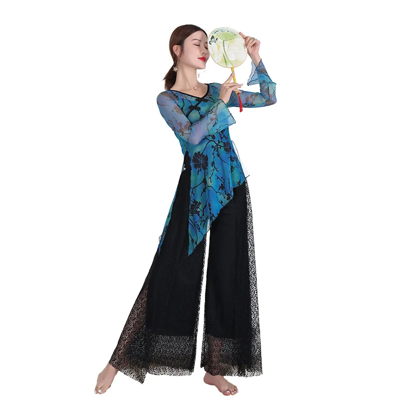 Moterys Rytų Klasikinių Šokių Suknelė Ponios Kinų Cheongsam Marškinėliai Hanfu Viršūnes Kelnės 2 Vnt Rudenį Šokių Praktikos Drabužiai 3