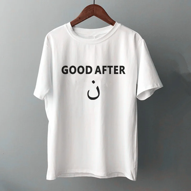 Laba diena arabų Raidžių Juokinga Arabų T-Shirt Halal Musulmonų Moteris marškinėliai Pakistano Vasaros Medvilnės Atsitiktinis Trumpas Rankovėmis Tee Shi 3