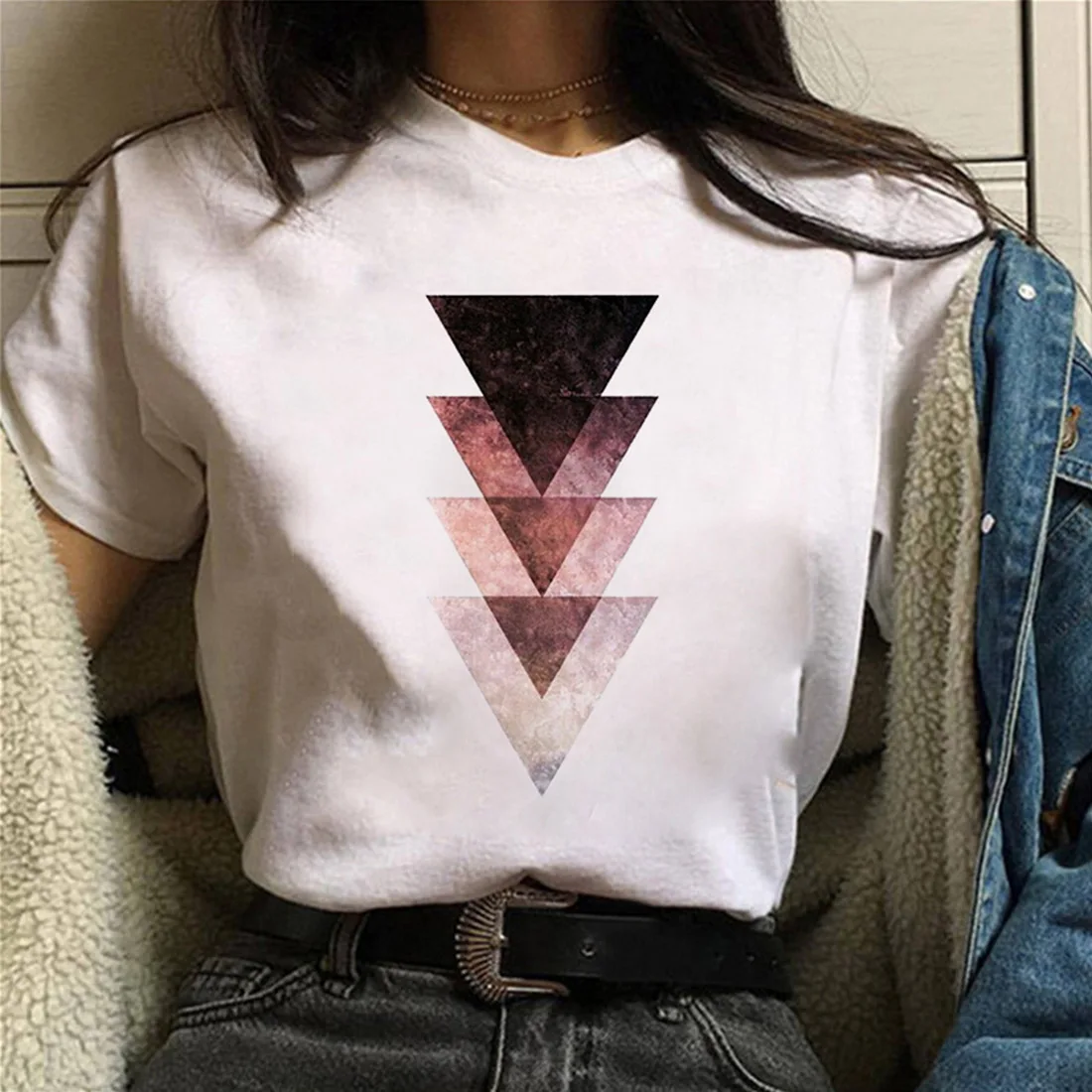 2021 Naujas Vasaros Geometrinė Figūra Print T Shirt Moterims, Baltos spalvos Marškinėlius Harajuku Mados T-shirt Laisvalaikio Moterų Viršūnių Negabaritinių Drabužiai 1