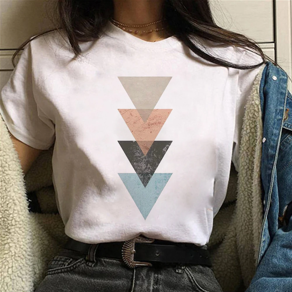 2021 Naujas Vasaros Geometrinė Figūra Print T Shirt Moterims, Baltos spalvos Marškinėlius Harajuku Mados T-shirt Laisvalaikio Moterų Viršūnių Negabaritinių Drabužiai 5