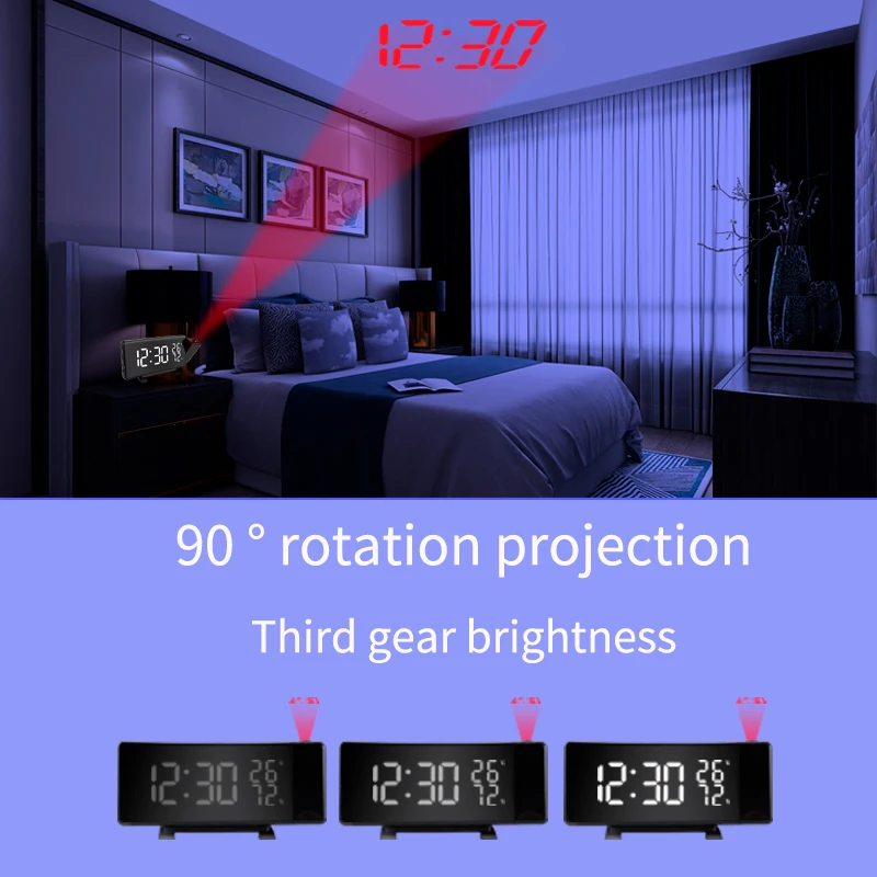 TS5210 Spalvos Laiko Projekcija FM Radijo Laikrodis Sukasi 180 Skaitmeninis LED, Lenktas Ekranas Temperatūros Drėgmės Matuoklis Skambėti Žadintuvas 5