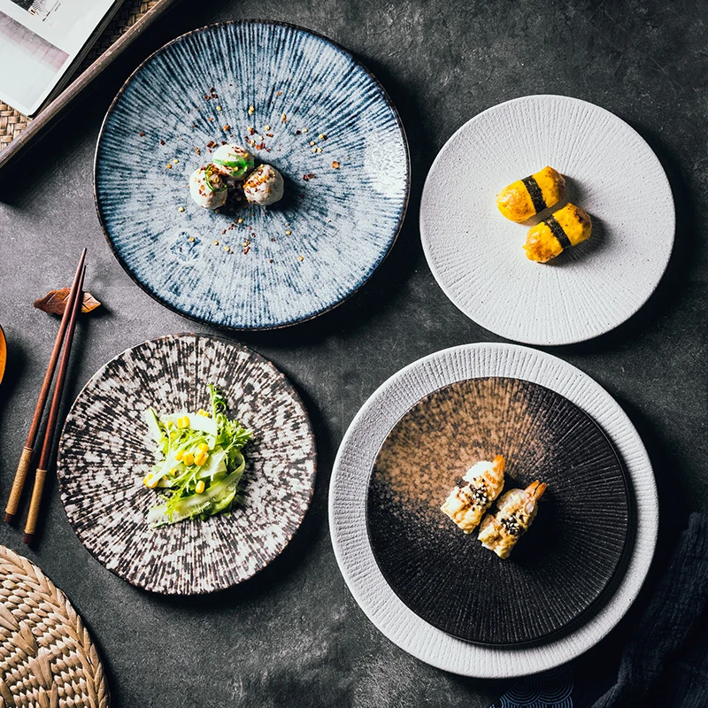 Japonų stiliaus dryžuotas seklių plokštė turas keramikos plokštės kūrybos vakarų lėkštės, pusryčiai plokštė desertas, plokštieji ryžių plokštė 3