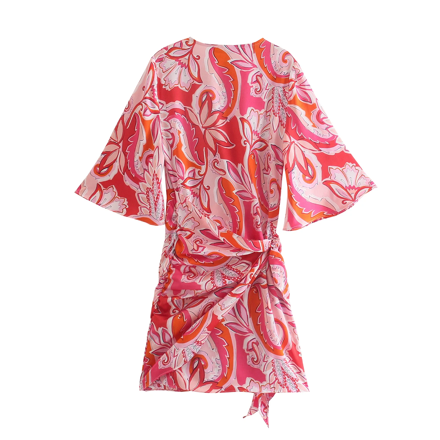 FELIN Za 2021 Paplūdimio Stilių Raudona Gėlių Seksuali Mini Suknelė trumpomis Rankovėmis Plisuotos V Kaklo Vasaros Suknelė Varčias Elegantiškas Mujer Vestidos 1