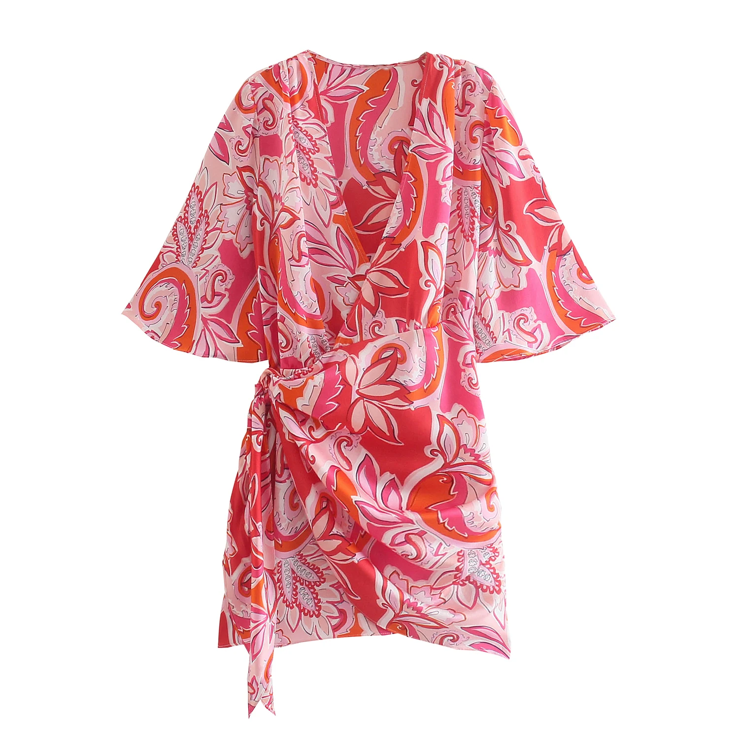 FELIN Za 2021 Paplūdimio Stilių Raudona Gėlių Seksuali Mini Suknelė trumpomis Rankovėmis Plisuotos V Kaklo Vasaros Suknelė Varčias Elegantiškas Mujer Vestidos 5