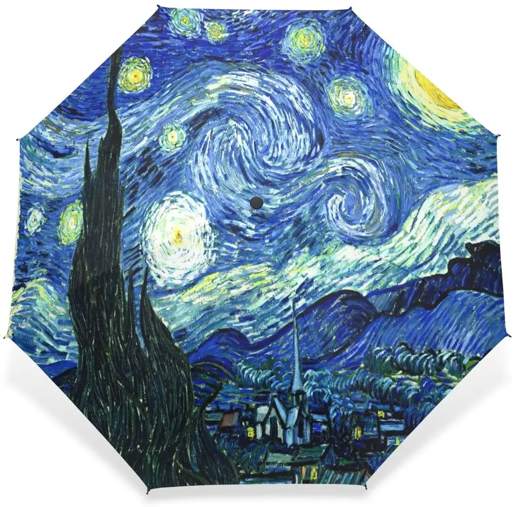 Van Gogh Automatinis Skėtis nuo Lietaus Moterų Vėjo Paraguas Anti-UV Saulės Skėtis Moterų Nešiojamų 3 kartus Kūrybinės Skėtis 2