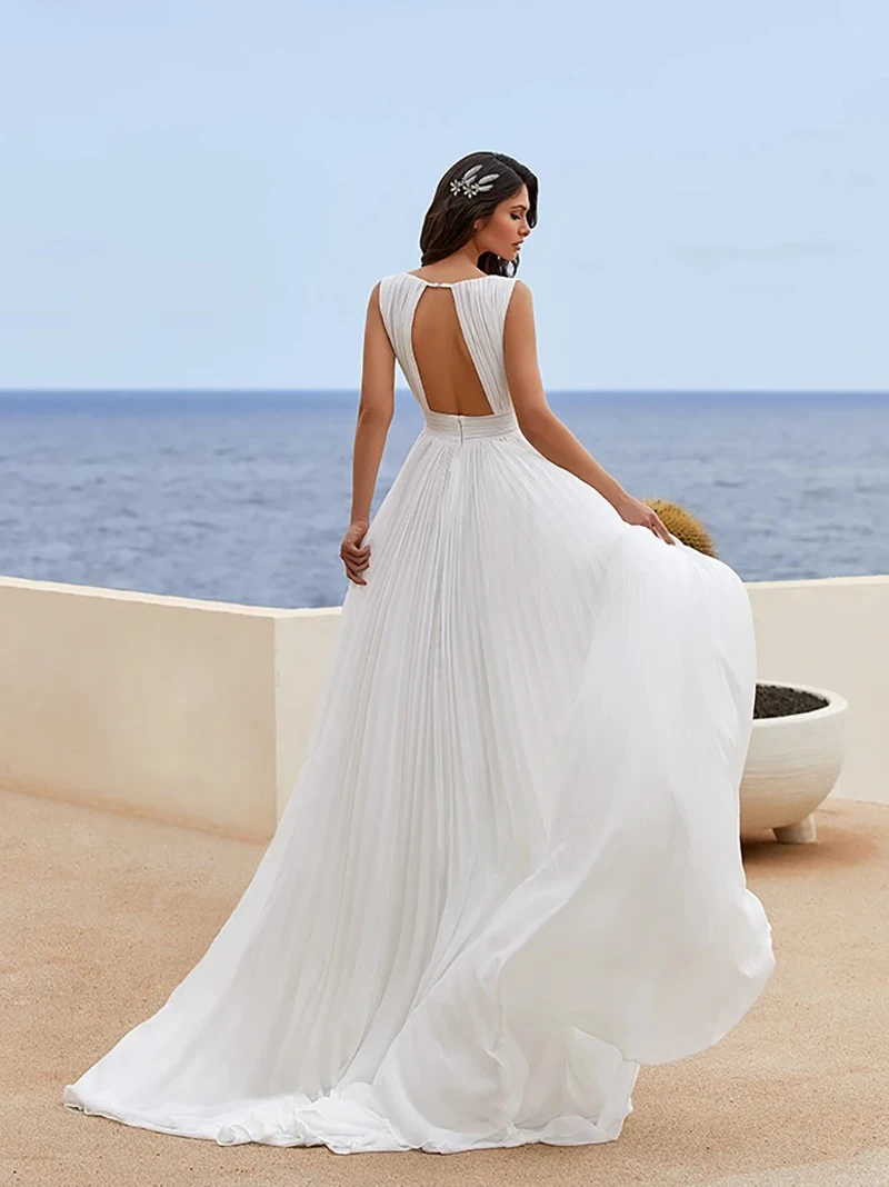 2021 Chalatas de Mariee Boho Vestuvių Suknelė, Elegantiškas Plisuotos Nuotakos Suknelė Gilia V-kaklo, Šifono Paplūdimio Nuotakos Suknelė Vestido de Novia 4
