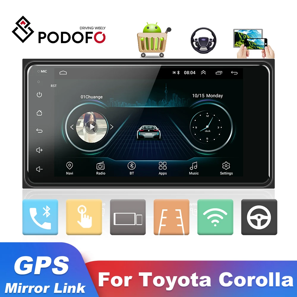 Podofo Android 2 Din Automobilio Radijo Toyota Corolla Multimedijos MP5 Vaizdo Grotuvas GPS WIFI, Stereo Imtuvas Paramos Atsarginę Kamerą 1