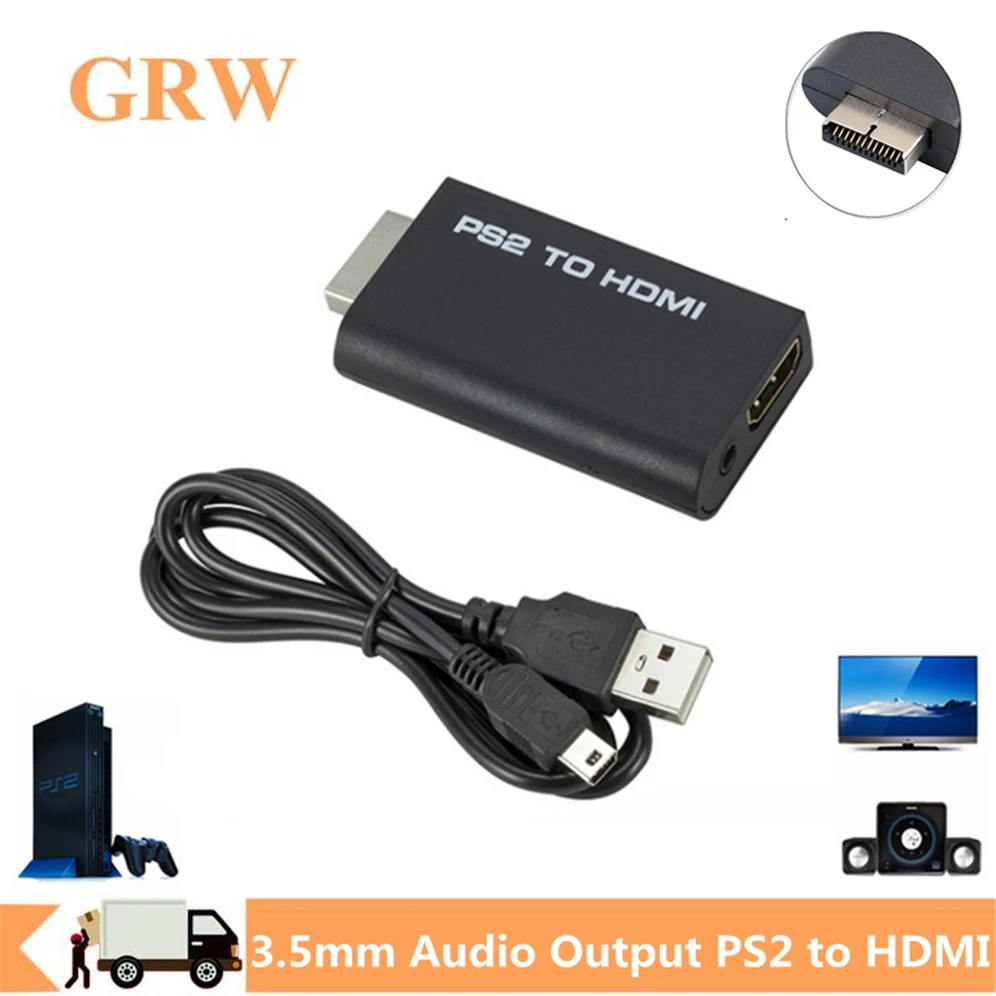 Grwideou PS2 HDMI 480i/480p/576i Garso ir Vaizdo Keitiklis su 3,5 mm Garso Išvesties Palaiko Visus PS2 Rodymo Režimai PS2 HDMI 1