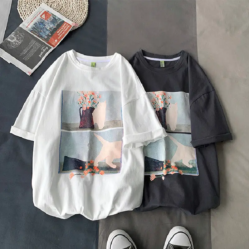 Moteriški Marškinėliai 2021 Naujų korėjos Stiliaus Pasisekė Išspausdinti trumpomis Rankovėmis T shirts Vasaros Hip-Hop Streetwear Atsitiktinis Viršūnės 2