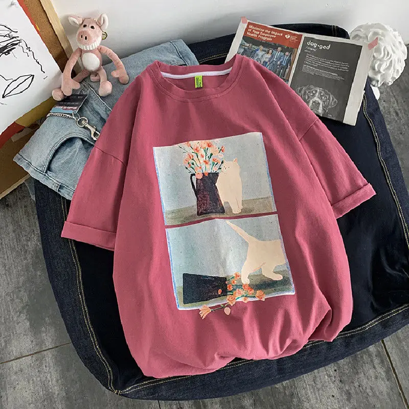 Moteriški Marškinėliai 2021 Naujų korėjos Stiliaus Pasisekė Išspausdinti trumpomis Rankovėmis T shirts Vasaros Hip-Hop Streetwear Atsitiktinis Viršūnės 3