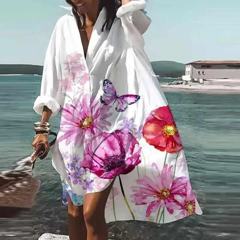 Plus Size Paplūdimys Marškinėliai Suknelė Moterims Spausdinti Megztinis ilgomis Rankovėmis Prarasti Suknelė Bohemijos Beach Party, Vestidos Skraiste Sundress платье 2021 2