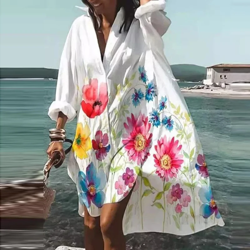 Plus Size Paplūdimys Marškinėliai Suknelė Moterims Spausdinti Megztinis ilgomis Rankovėmis Prarasti Suknelė Bohemijos Beach Party, Vestidos Skraiste Sundress платье 2021 4
