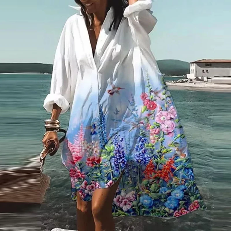 Plus Size Paplūdimys Marškinėliai Suknelė Moterims Spausdinti Megztinis ilgomis Rankovėmis Prarasti Suknelė Bohemijos Beach Party, Vestidos Skraiste Sundress платье 2021 5