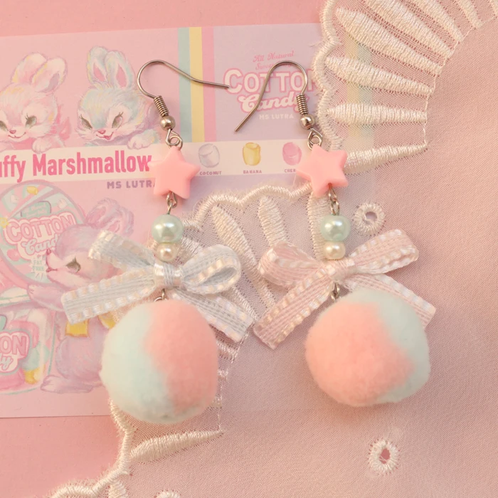 Mielas macaron spalvos lankas star dviejų spalvų plaukų kamuolys auskarai Harajuku mielas nėrinių lolita ausies segtukas 0