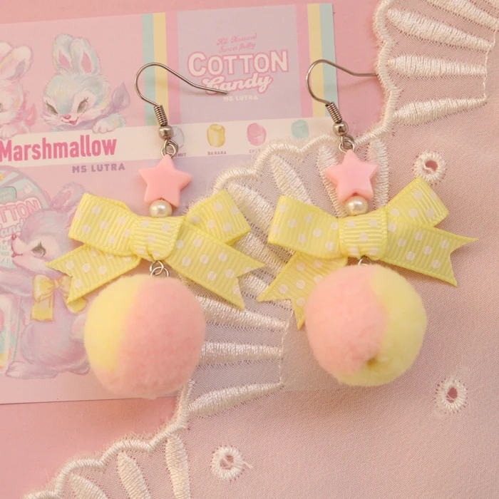 Mielas macaron spalvos lankas star dviejų spalvų plaukų kamuolys auskarai Harajuku mielas nėrinių lolita ausies segtukas 3