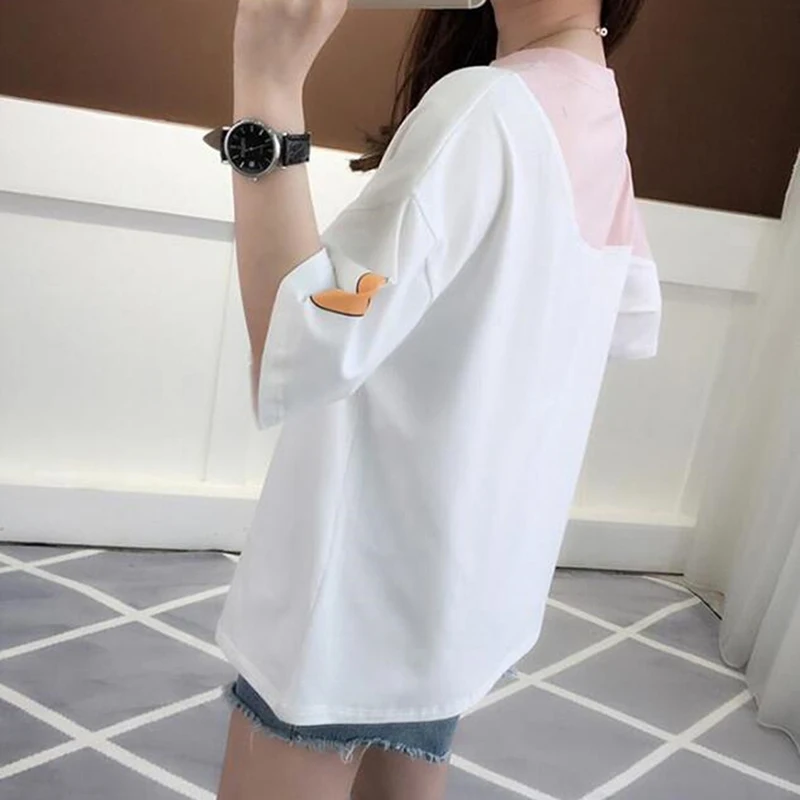 Moterų Mielas Rožinis Triušis T Shirts Mielas Morkų Trumpas Rankovės Anime Katytė Tee Viršūnes Mori Mergina Kawaii T-Shirt 3