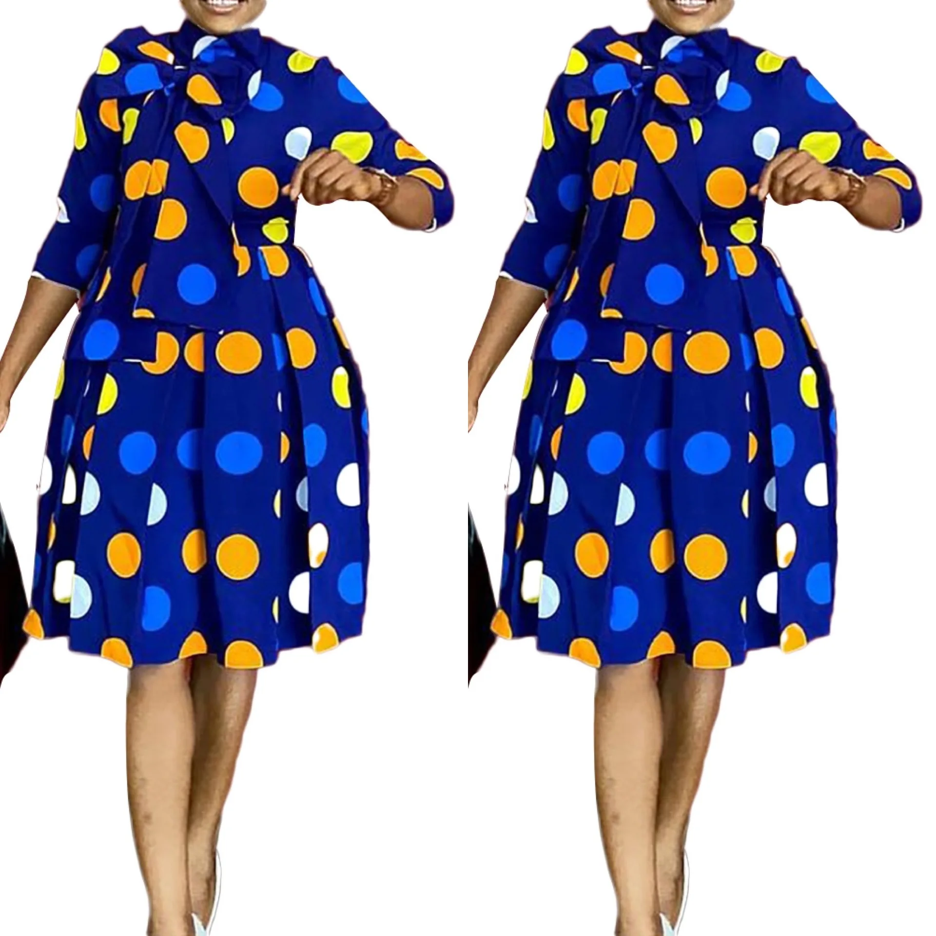 Afrikos Moterų 2021 Pavasario Mados Polka Dot Spausdinti Puoštas Elegantiškas Šalis Suknelė Aukšto Juosmens Lady Darbo Suknelė Dėvėti Plius Dydis 1