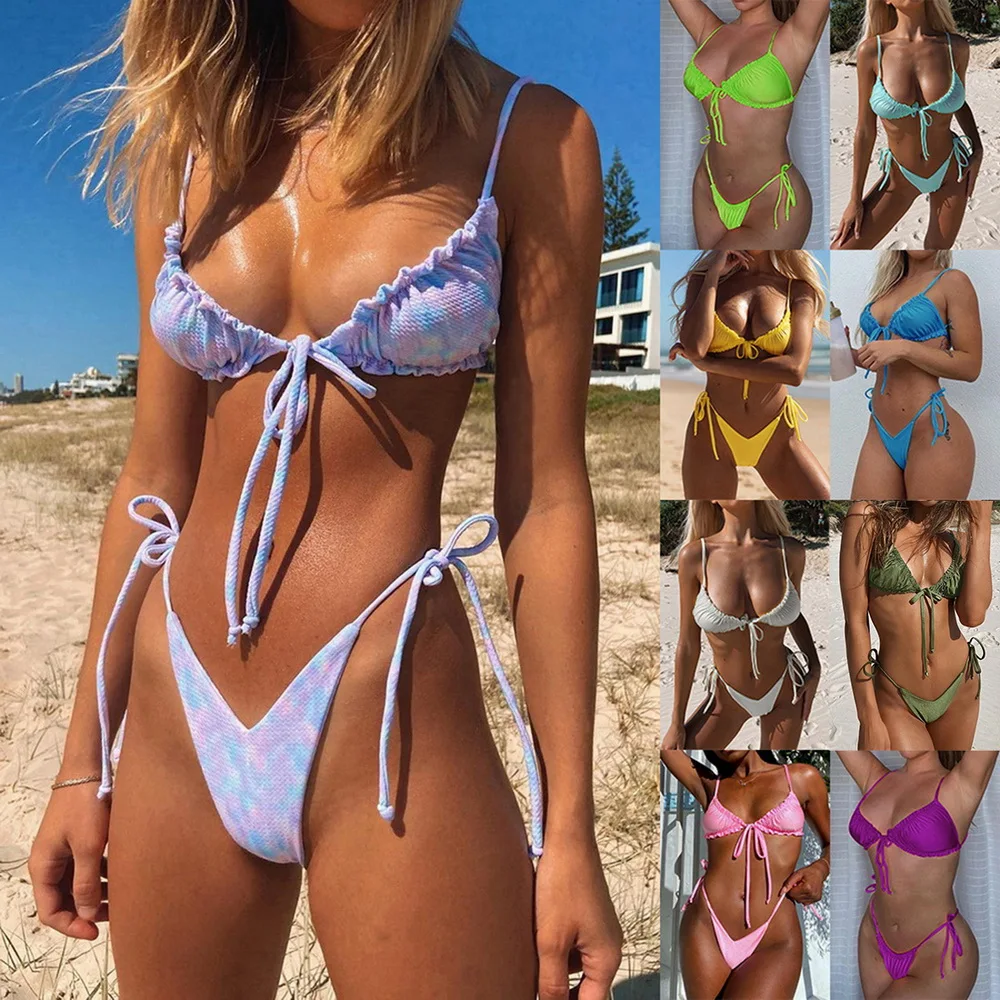 Seksualus Micro Swimsuit Moterys Tvarstis Bikini Komplektas 2021 M. Maudymosi Kostiumėliai, Moterų Diržas Brazilijos Maudymosi Kostiumą Tvarstis Paplūdimio Bather Biquini 4