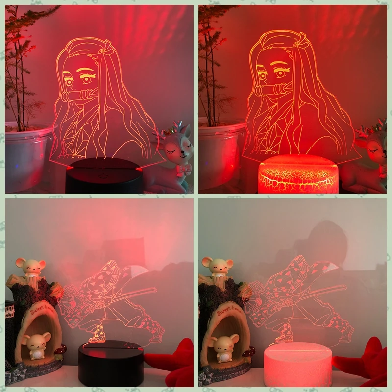 PMMA 3D LED Nakties Šviesos ANIME Kamado Nezuko Stalo Lempa Kelių Spalvų Draugams Demon Slayer Lempos 3