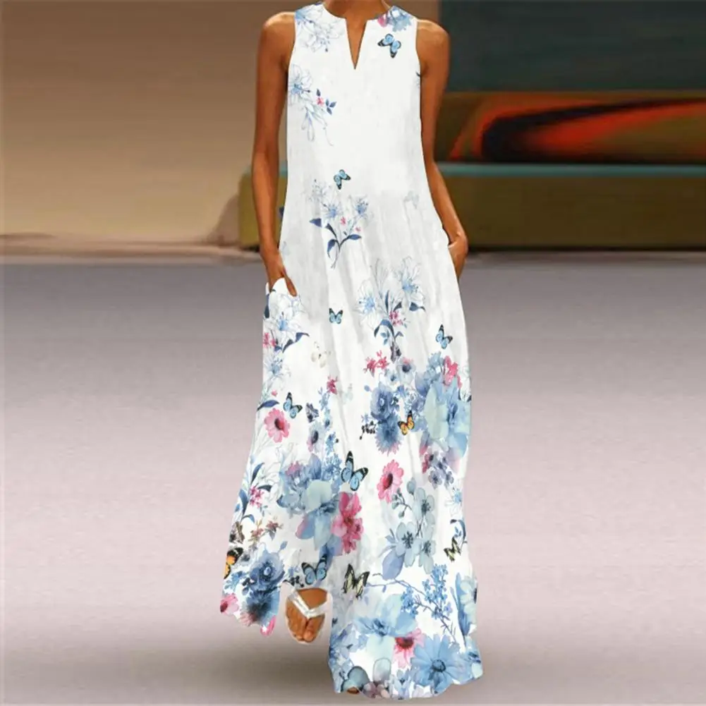 Moterų Suknelė Vasaros 2021 Elegantiška Panele Suknelės Rankovių Skaitmeninio Spausdinimo V Kaklo Kišenės Prarasti Maxi Suknelė už Šalis 3