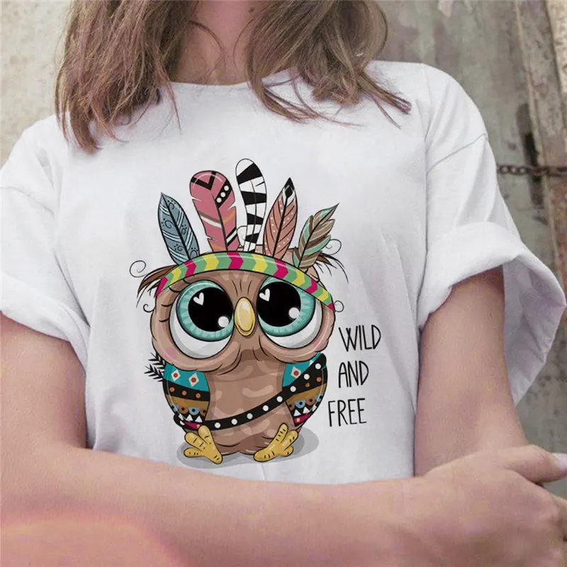 Mados Tendencija Nauja, T-shirt Mielas Pelėda Grafinis Atspausdintas Moterų marškinėliai Atsitiktinis Harajuku Įgulos Kaklo Ponios Marškinėlius 4