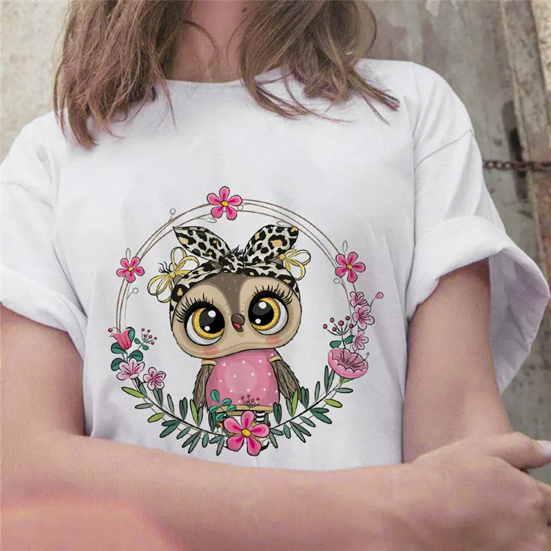 Mados Tendencija Nauja, T-shirt Mielas Pelėda Grafinis Atspausdintas Moterų marškinėliai Atsitiktinis Harajuku Įgulos Kaklo Ponios Marškinėlius 5