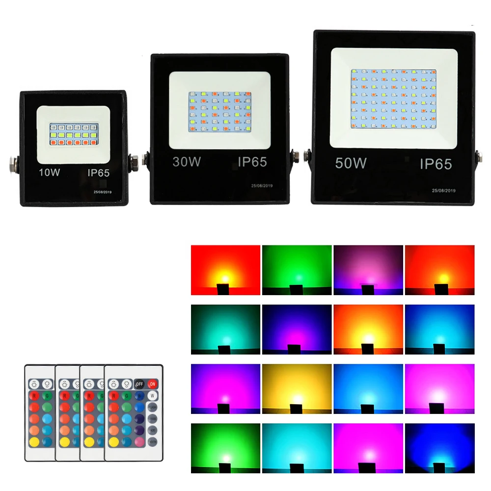 RGB LED Prožektorius 10W 30W 50W Foco LED Prožektoriai, IP66 atspari Vandeniui Lauko Refletor Led Potvynių Lemputė su Nuotolinio valdymo pultelis 220V 5