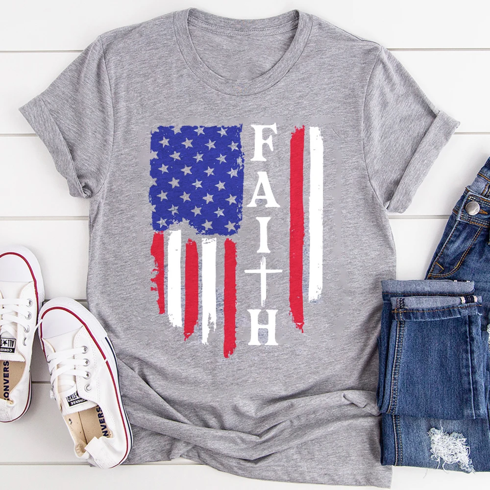 Mados Stilius Tikėjimo Tee Amerikos Vėliava Nepriklausomybės Diena Nacionalinės Nepriklausomybės Dienos JAV Marškinėliai Moteris, T-shirt 0