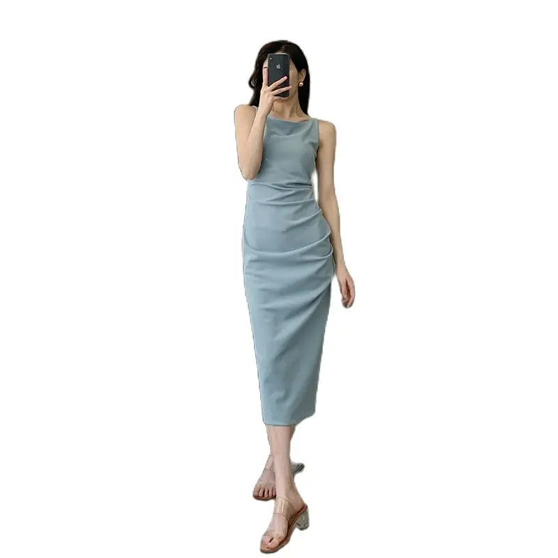 Elegantiškas Šalies Moterų Suknelė Plonas O Kaklo, Rankovių Vidurio Blauzdos Pieštuku Suknelė 2021 Mados Office Lady Kietas Suspender Suknelė B506 0