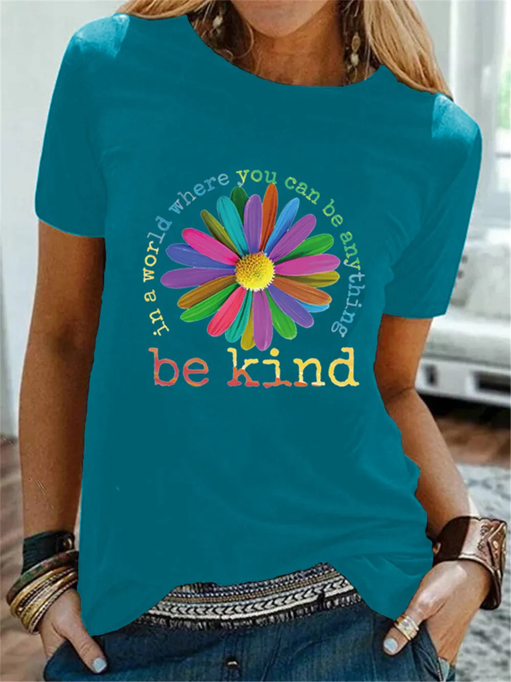 Juokingi Marškinėliai Mados Marškinėlius Pasaulyje, Kur Jūs Galite Būti kas nors Rūšies Spalvinga Gėlių Moterims T-shirt 0