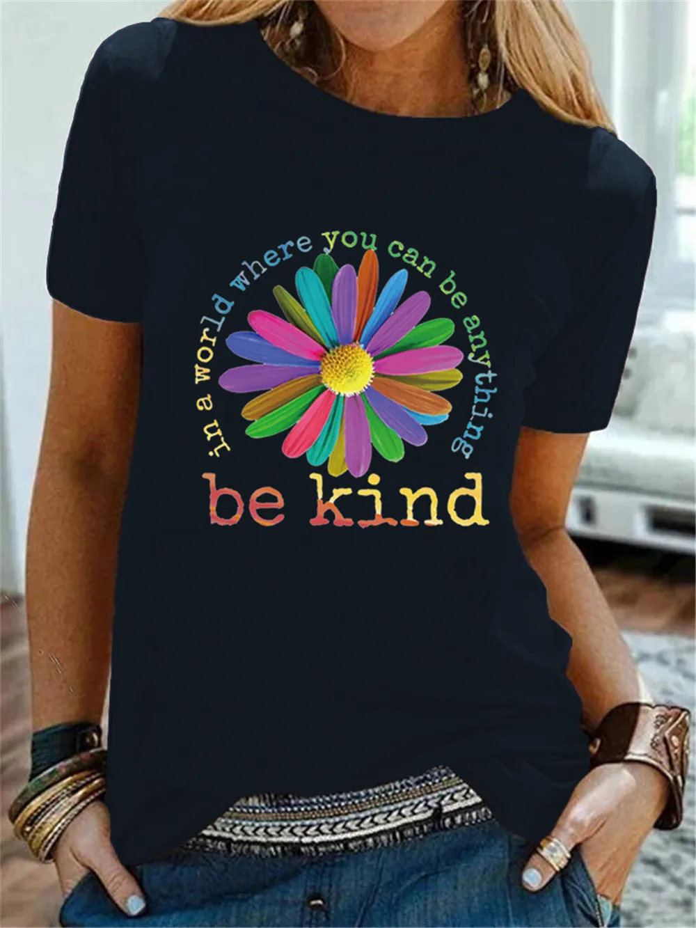 Juokingi Marškinėliai Mados Marškinėlius Pasaulyje, Kur Jūs Galite Būti kas nors Rūšies Spalvinga Gėlių Moterims T-shirt 4