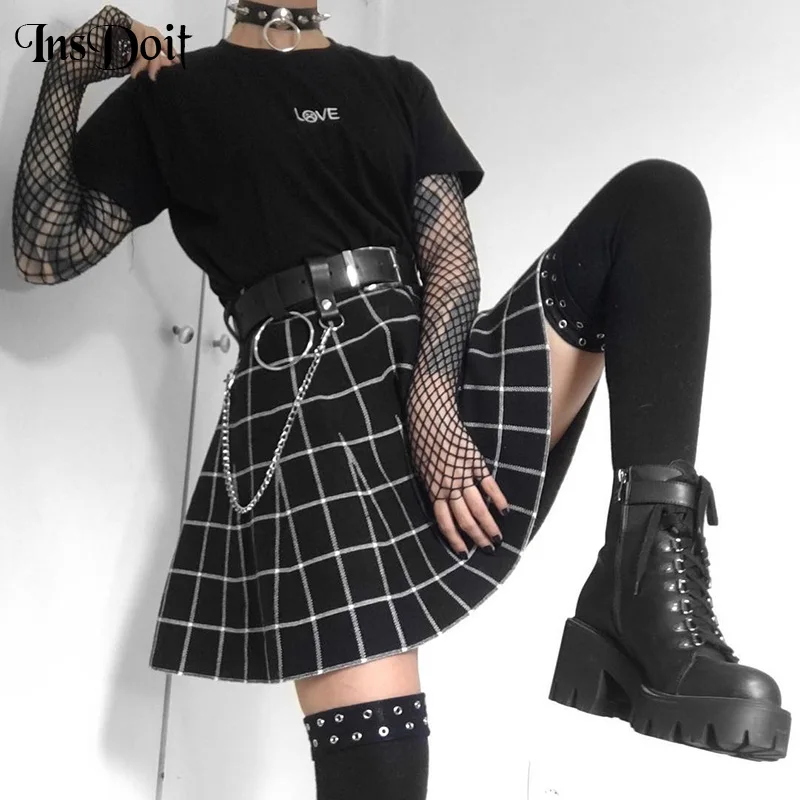 InsDoit Y2K Goth Pledas Punk Grunge Sijonas Moterims Harajuku Streetwear Mados Seksualus, Elegantiškas Sijonas Estetinės Vasaros Aukšto Liemens Sijonai 3