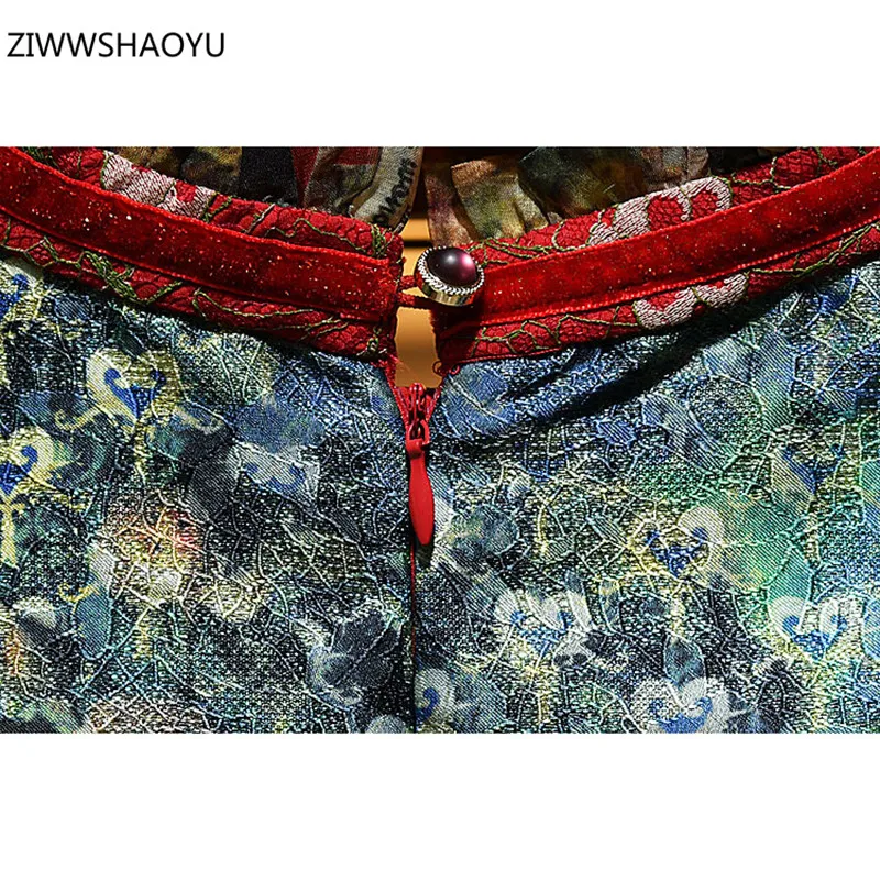 ZIWWSHAOYU 2021 m. Vasarą Moteris Mados Derliaus Lotus Rankovės Mini Suknelė Lankas Ju Siūlų Slim Spausdinti Maivymasis Elegantiškas A-Line Dresses 0