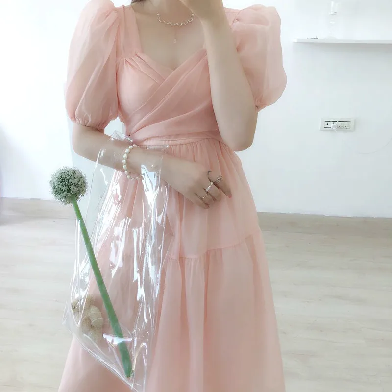 Elegantiškas Dizainerio Suknelė Moterims prancūzijos Rožinė Tvarstis Suknelė Atsitiktinis Sluoksniuotos Rankovėmis Slim Nėriniais, Šifono Suknelė 2021 M. Rudenį moteriški Drabužiai 4