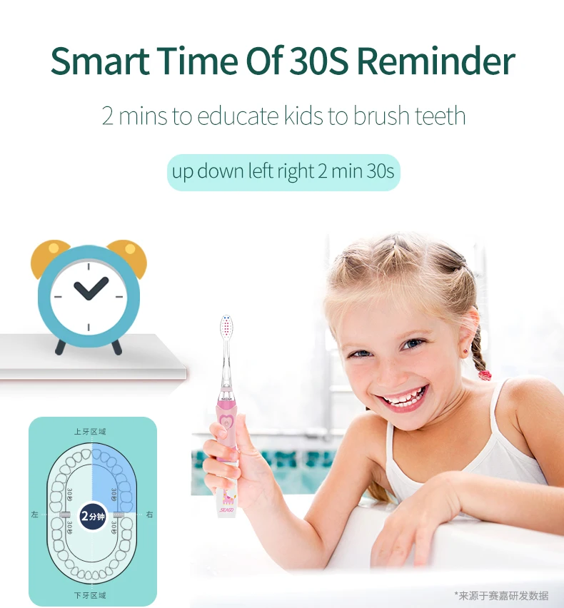 Seago Elektriniai dantų Šepetėlis Vaikams Sonic Baterija Dantų Šepetėlis su spalvotu LED Šviesos 0