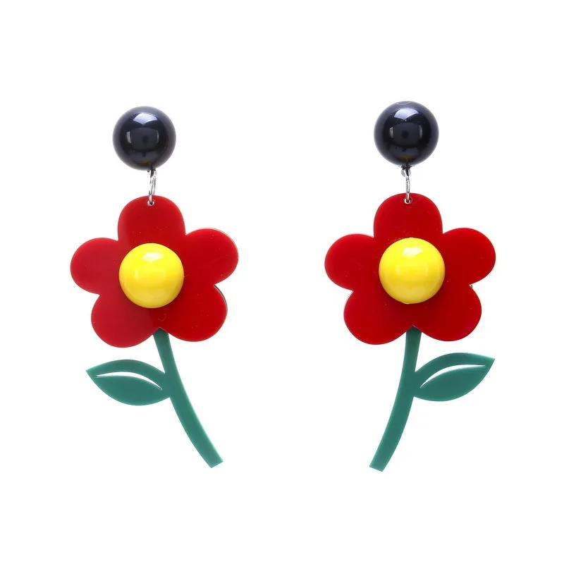 Akrilo Violetinė tulpė auskarai mažų ir šviežios gėlės moterys Šalis Vasaros Aksesuaras 0