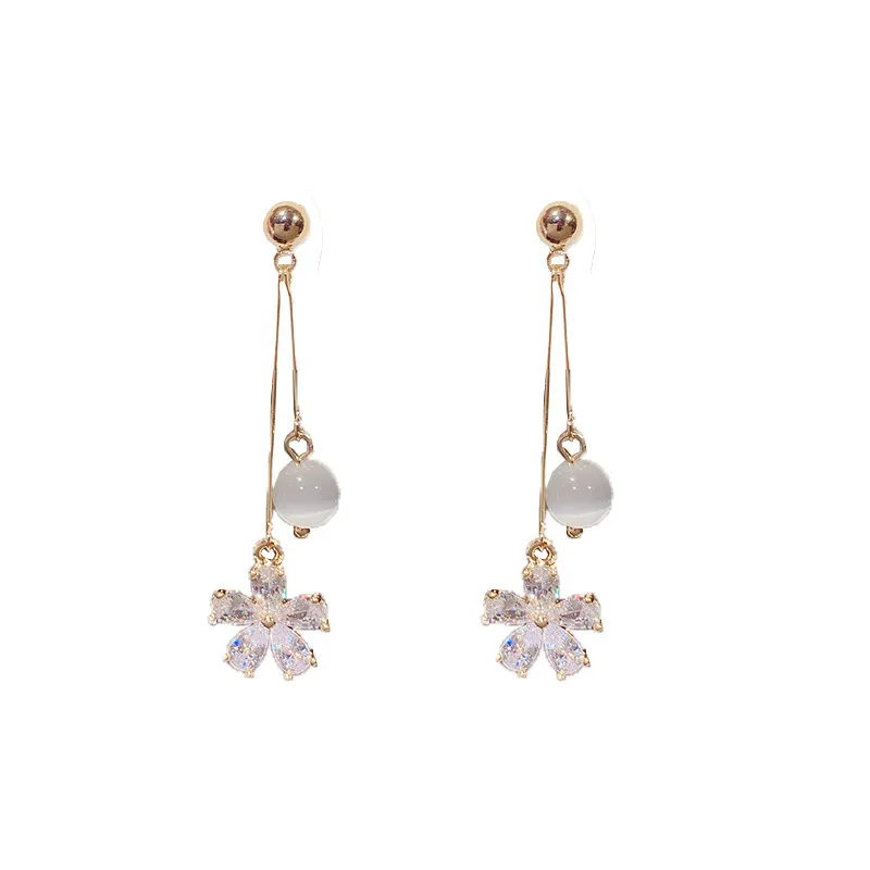 Mados Opal Cirkonis Gėlių Ilgi Auskarai Moterims korėjos Stiliaus Subtilus Juvelyrikos Naujas Earings bijoux Didmeninės 0