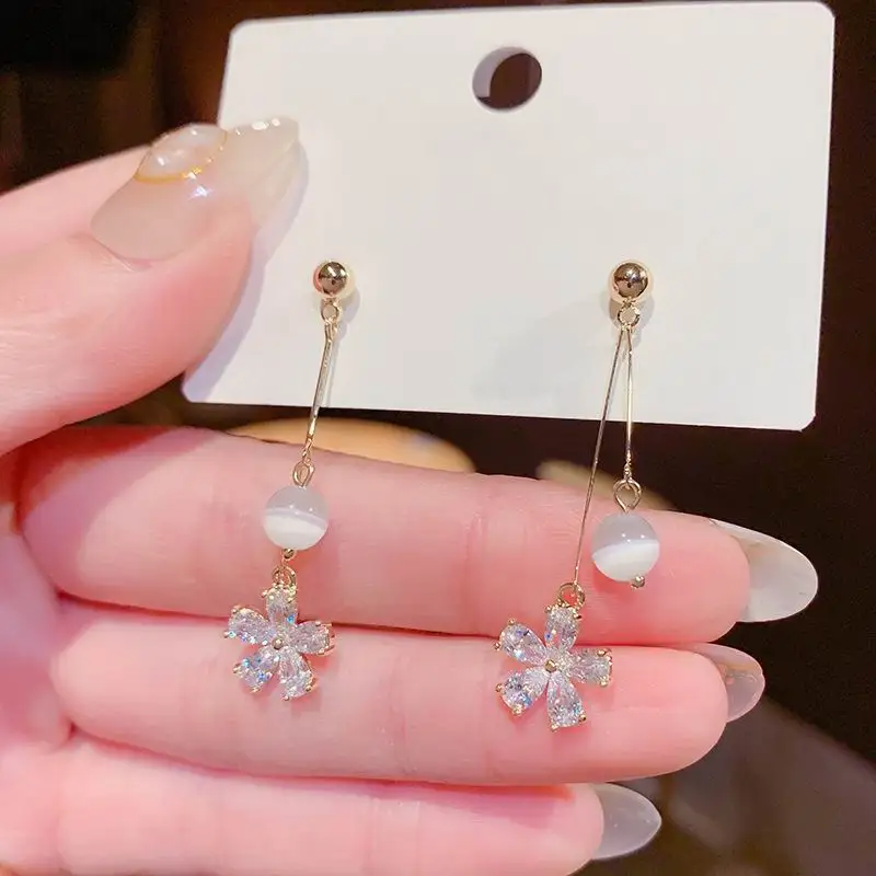 Mados Opal Cirkonis Gėlių Ilgi Auskarai Moterims korėjos Stiliaus Subtilus Juvelyrikos Naujas Earings bijoux Didmeninės 1
