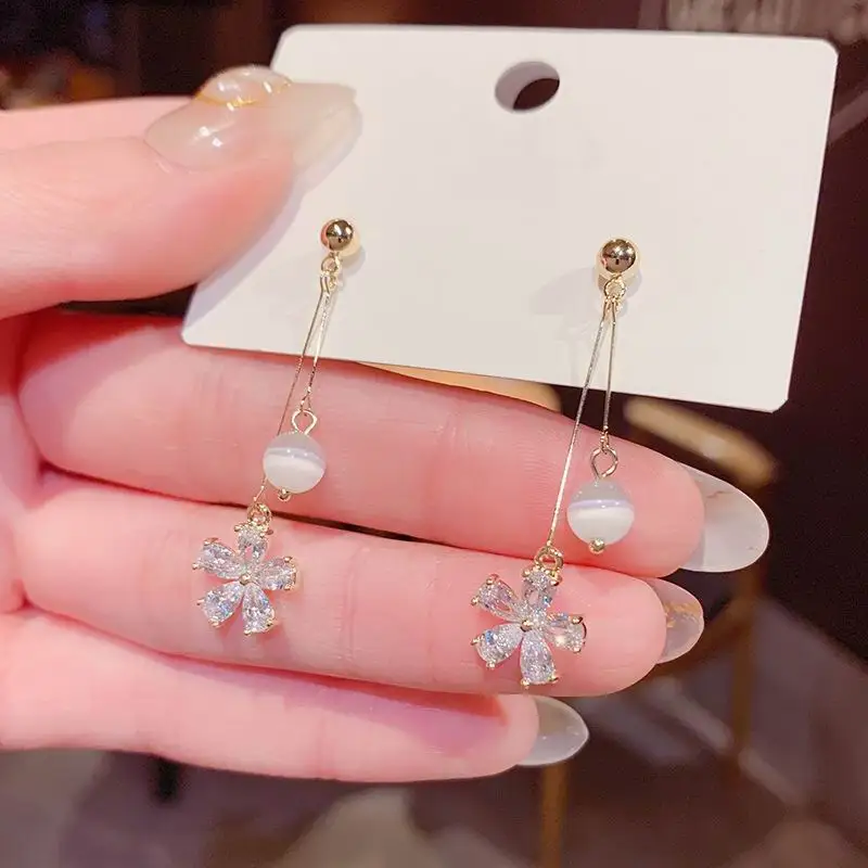 Mados Opal Cirkonis Gėlių Ilgi Auskarai Moterims korėjos Stiliaus Subtilus Juvelyrikos Naujas Earings bijoux Didmeninės 2