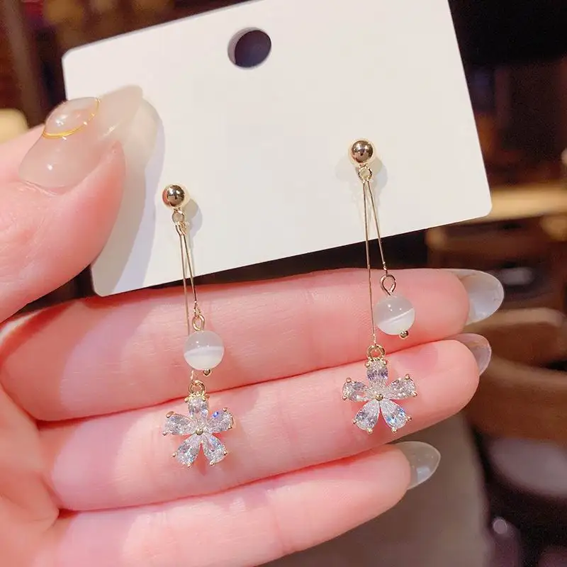 Mados Opal Cirkonis Gėlių Ilgi Auskarai Moterims korėjos Stiliaus Subtilus Juvelyrikos Naujas Earings bijoux Didmeninės 3