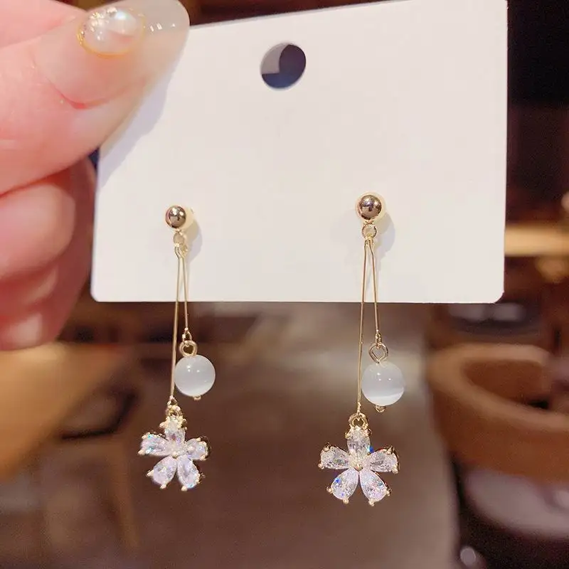 Mados Opal Cirkonis Gėlių Ilgi Auskarai Moterims korėjos Stiliaus Subtilus Juvelyrikos Naujas Earings bijoux Didmeninės 4