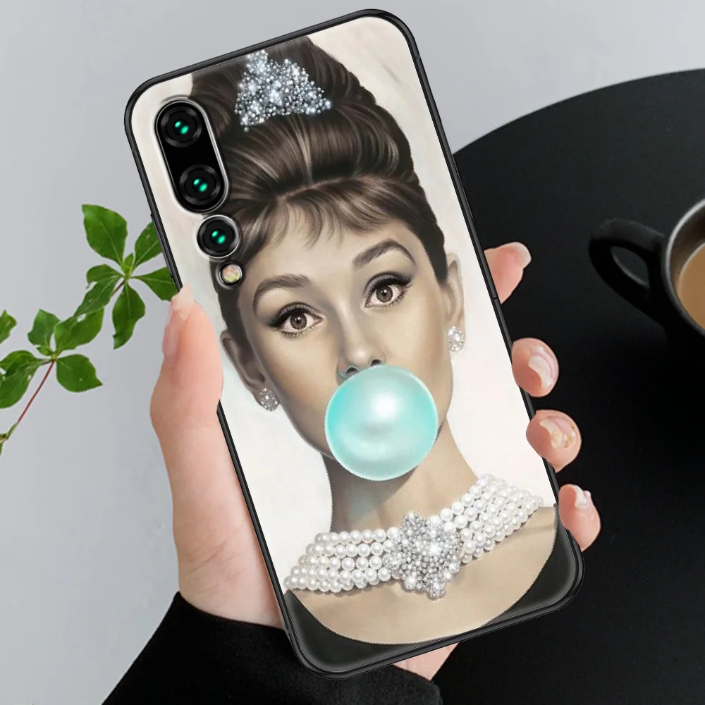 Audrey Hepburn Telefoną atveju Huawei P Mate P10 P20 30 P40 10 20 Smart Z Pro Lite 2019 juodas minkštas viršelis silikoniniu Dėklu mados 3