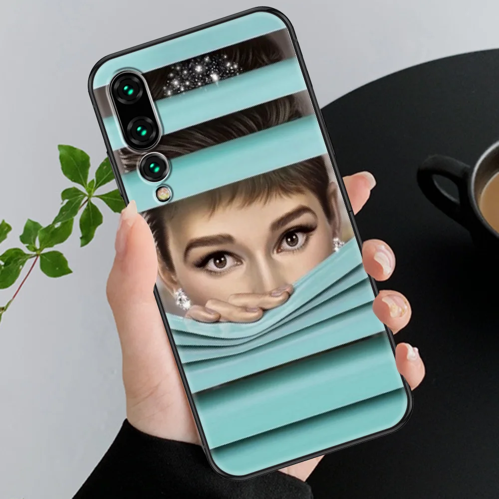Audrey Hepburn Telefoną atveju Huawei P Mate P10 P20 30 P40 10 20 Smart Z Pro Lite 2019 juodas minkštas viršelis silikoniniu Dėklu mados 4