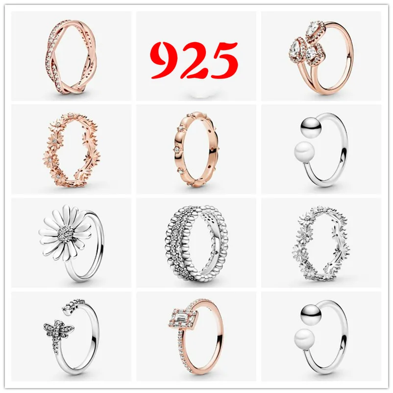 925 Sterlingas Sidabro visos Žiedas Apakinti Daisy Gėlių Su Crystal Žiedai Moterų Vestuvės Juvelyrika 4
