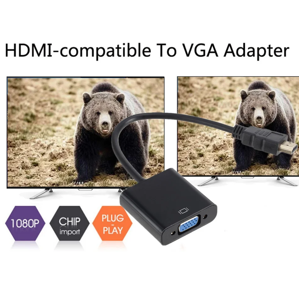 WVVMVV HD 1080P HDMI suderinamus į VGA adapteris keitiklis, laidas, Skirtas Xbox PS4 PC nešiojamas TV box prie projektoriaus ekranas HDTV 5